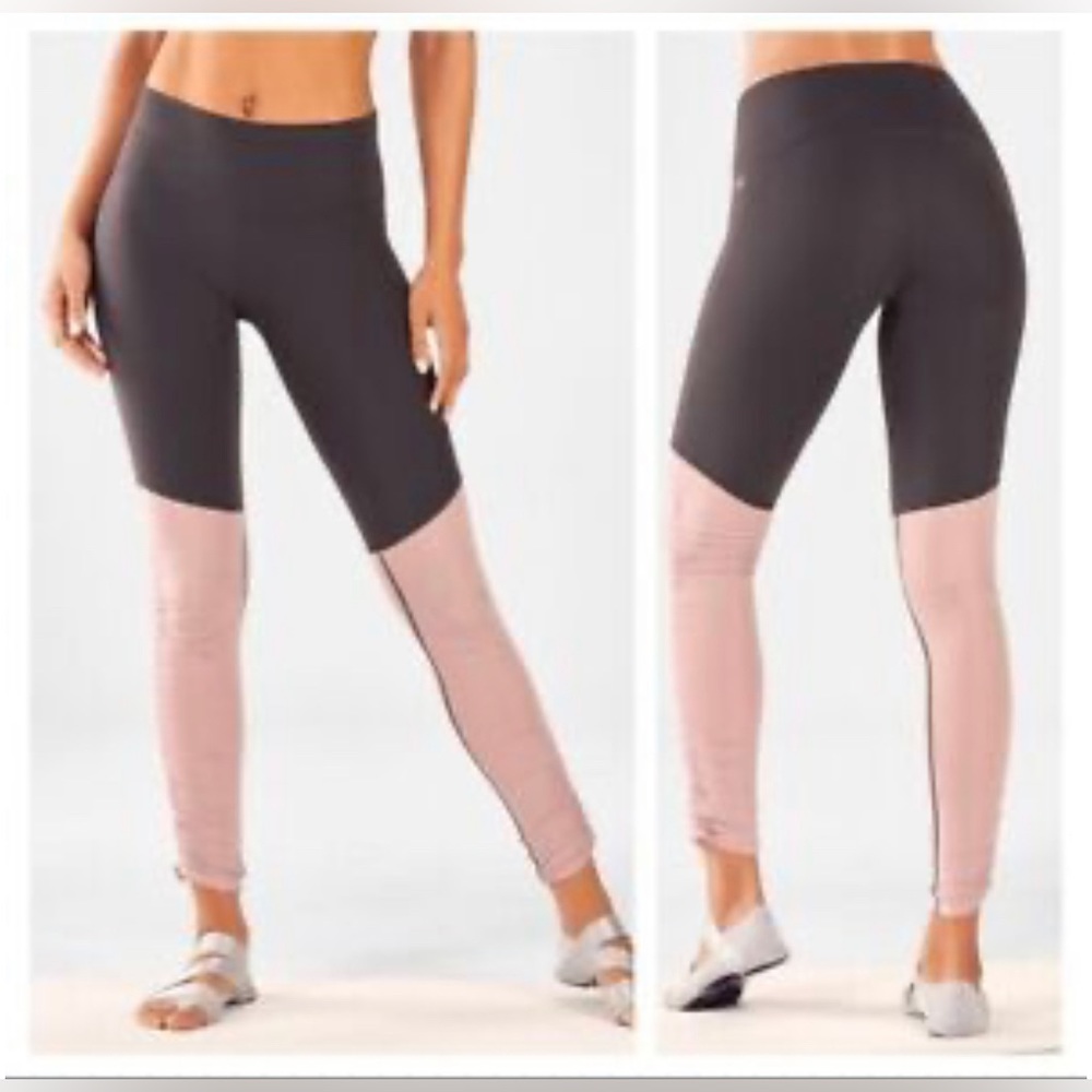 Fabletics Sz S Cashel Foldover Pureluxe Ruched Leggings Grey Pink bi-colored
